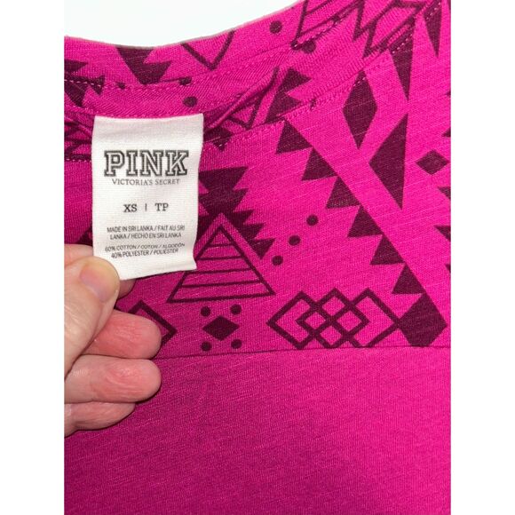PINK Victoria's Secret Tribal Solid Print T-Shirt Tee size XS Fuchsia E56 - Picture 9 of 10